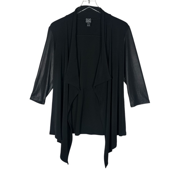 Clara Sunwoo Size Large Black Draped Cardigan Lightweight 3/4 Sleeve Open Front - Picture 1 of 10